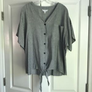 Gray/white pinstripe blouse with raglan sleeves. NWOT